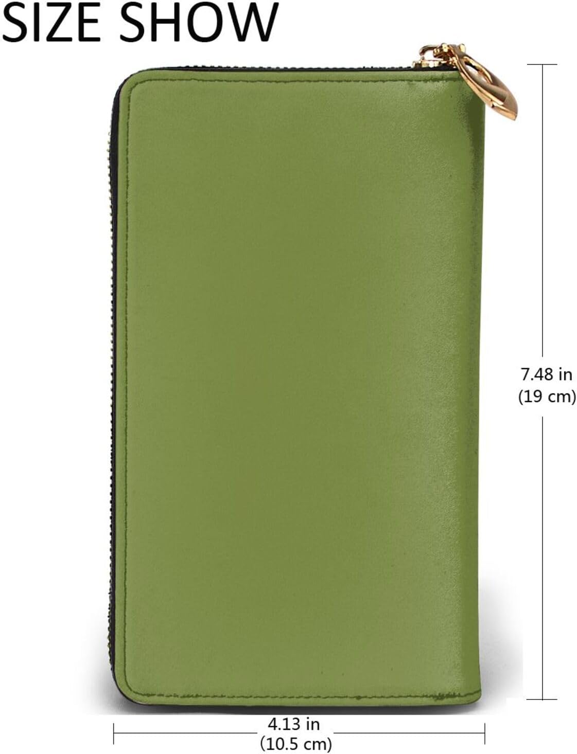 Solid dark green Women's wallet, clutch wallet, with zipper, large capacity.
