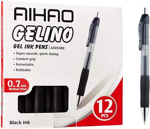 Miniatura 2 de AIHAO Bolígrafos de gel, punta media, tinta negra, paquete de 12 bolígrafos retráctiles de tinta de gel con tinta de primera calidad y agarre cómodo