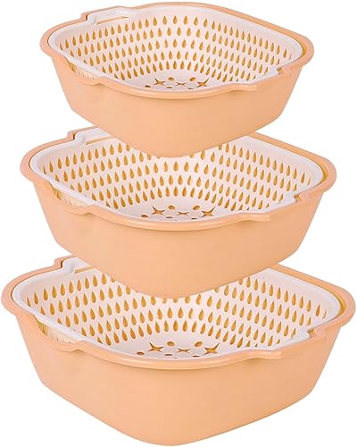 Juego de 6 coladores y coladores, juego de coladores de plástico resistente, colador portátil de alimentos y cesta para lavar alimentos y verduras