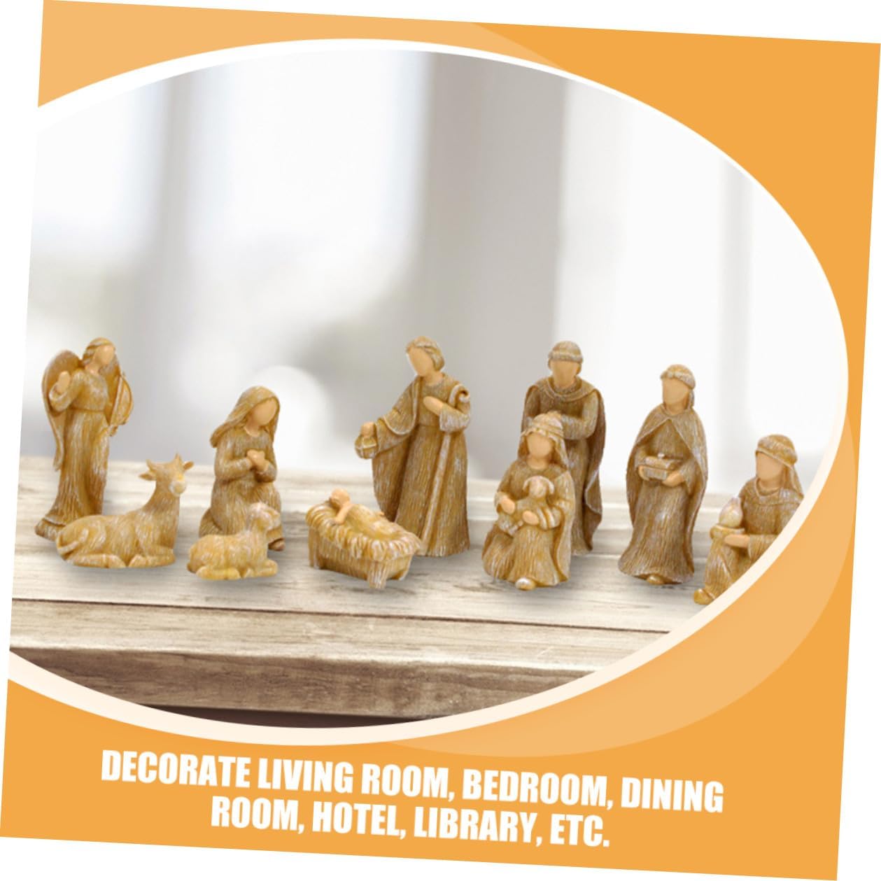 SOLUSTRE 10pcs Small Nativity Set Resin Jesus Figurines Christmas Scene Backdrop Religious Tabletop Decor for Christian Holiday Seasonal Display