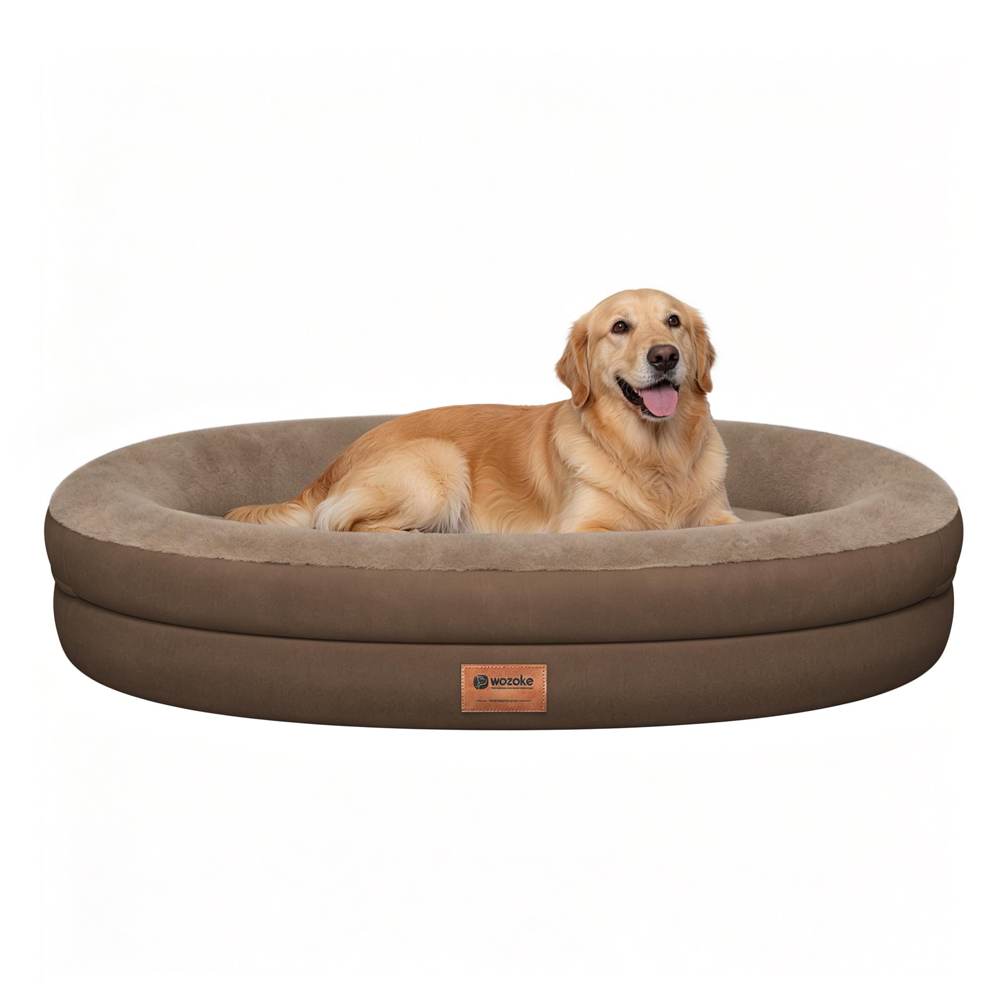 WOZOKE Orthopedic Dog Bed for Large Dogs, Waterproof Dog Bed for Large Size Dogs with Bolsters, Egg Crate Foam Sofa Bed with Washable Removable Cover & Non-Slip Bottom, Coffee