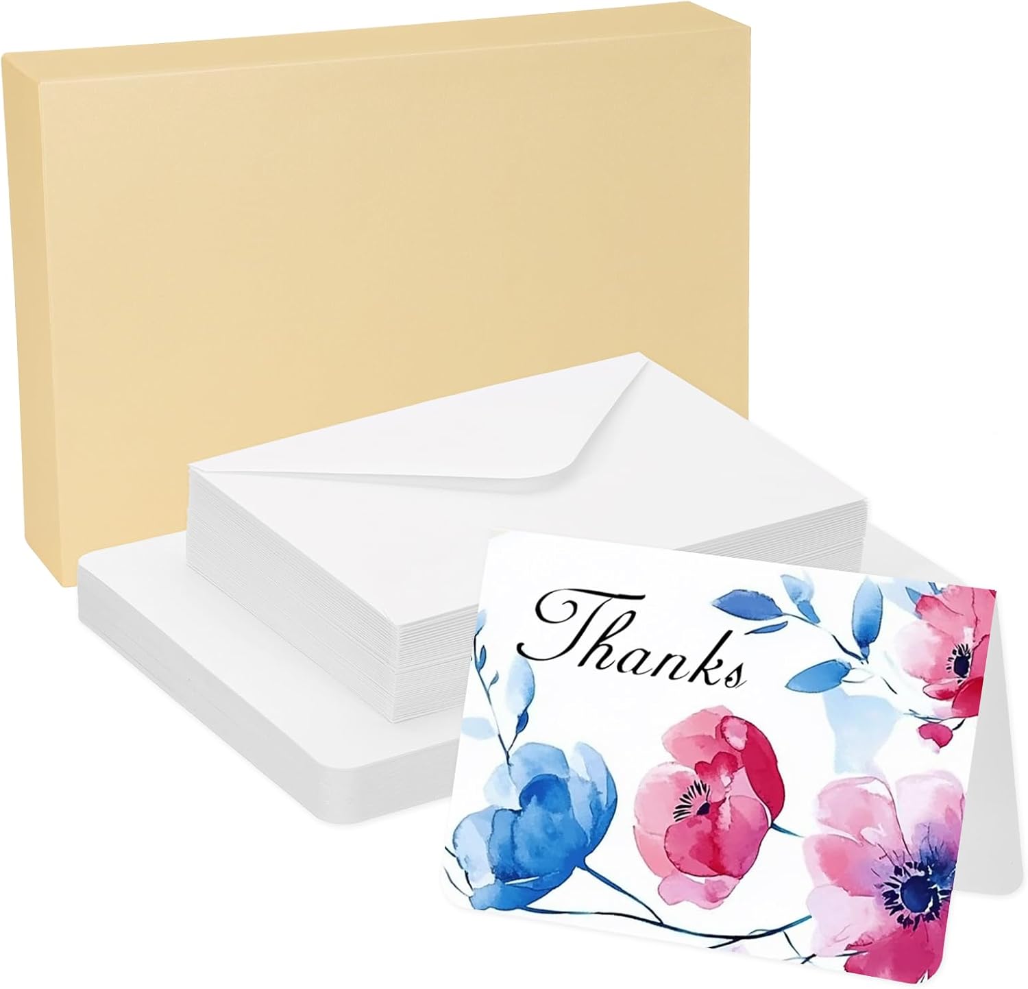 PATIKIL 45 Sets Pure Cotton Watercolor Cards 140lb/300 GSM Postcards Rounded Corners with Envelopes for Art Painting Creative Thank Notes, 5x7 Inch Foldable Size(White Box)