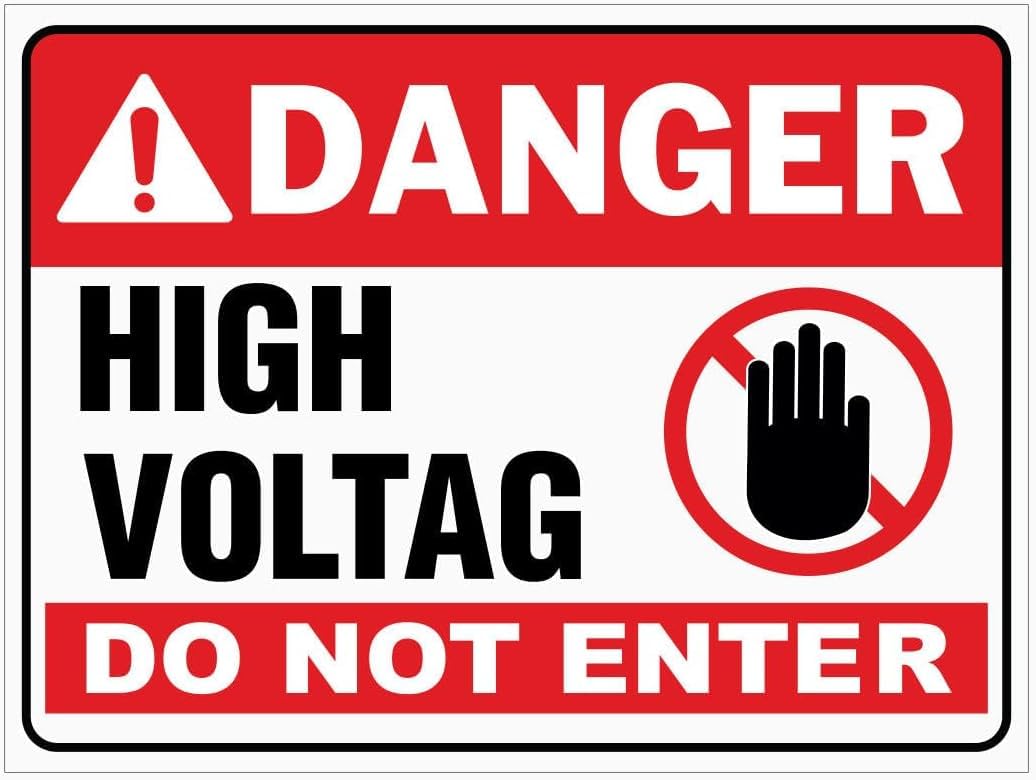 Danger High Voltage Do Not Enter Rust Free Aluminum Tin Sign - Warning Decor with Pre-Drilled Holes for Indoor-Outdoor Electrical Substation, Power Room, Utility Zone - 8x12 Inch​