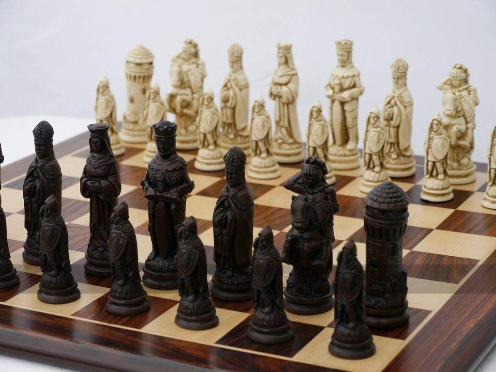 Berkeley Camelot Ornamental Chess Set (Cream and Brown, Board not Included)