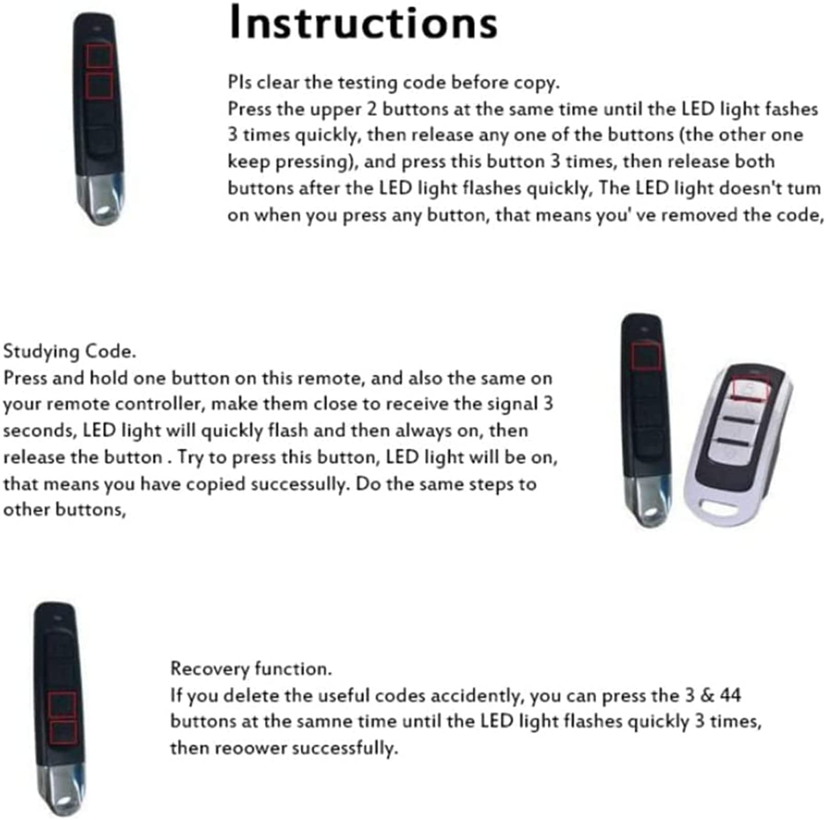 Duplicatore di telecomandi 4 in 1, duplicatore di telecomandi per auto, porte di garage, copia codice fisso e Rolling Code (4 pezzi)