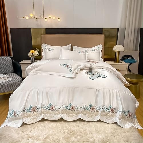 Miniatura 1 de TREXD - Juego de ropa de cama de algodón de satén bordado de 400 hilos diseño de rosa tamaño Queen y juego de funda de edredón color  D tamaño 866 x