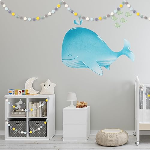 Miniatura 5 de GCQQ Guirnalda de pompones de 2 unidades, color amarillo y azul, decoración de guirnalda de pompones de 16.4 pies de largo, guirnaldas grandes de