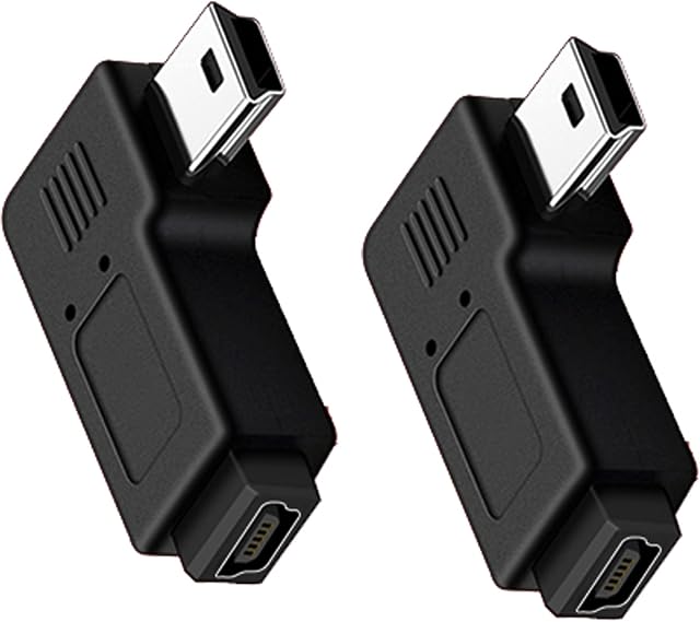GELRHONR 90 Degree MIni USB Adapter, Left Angle Mini USB Male to Female Extension Adapter Data Transfer Connector for Phone Dash Cam Car Navigation System-2PCS