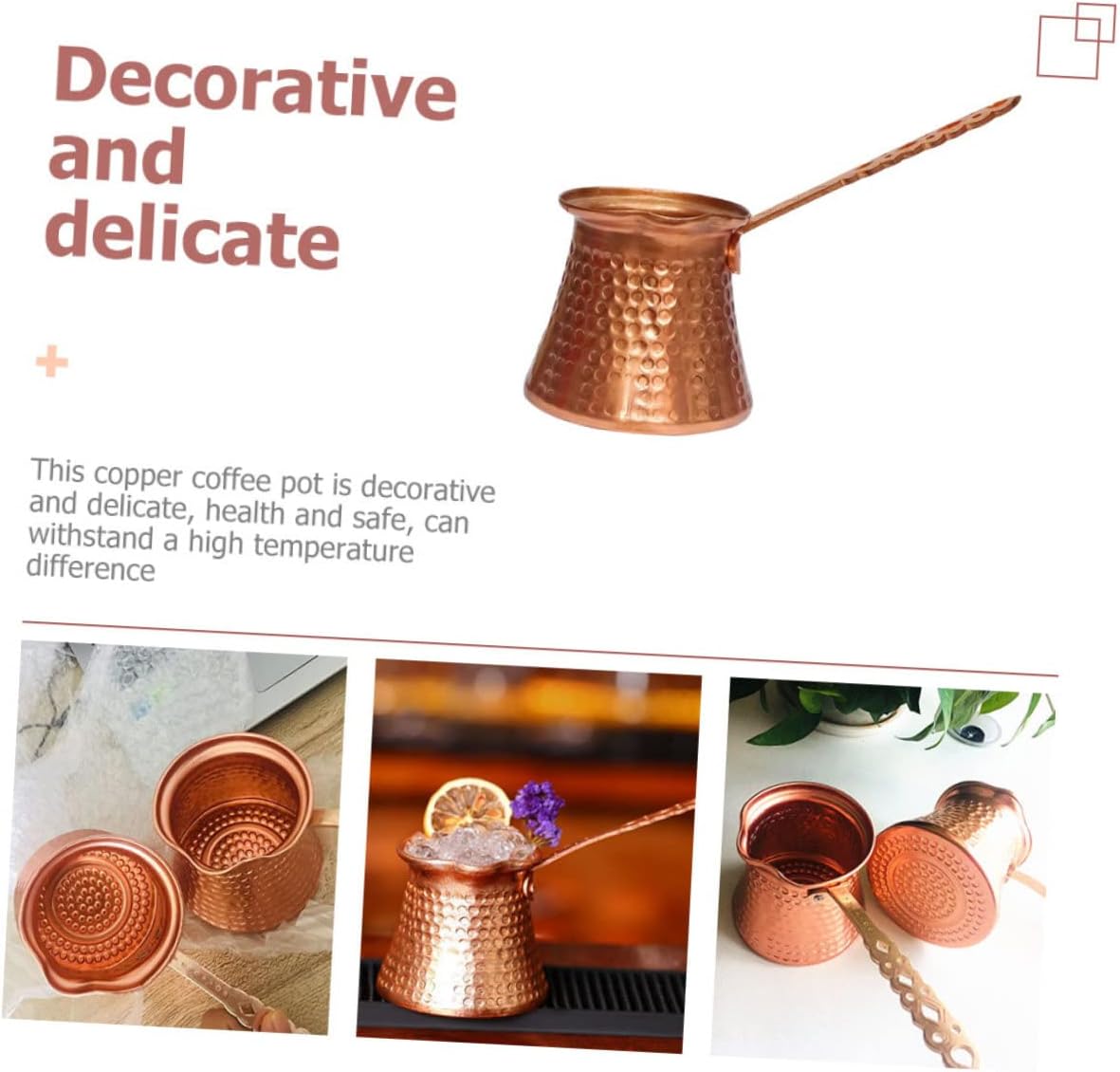 Ipetboom Retro Turkish Coffee Pot Multi Function Coppered Coffee Kettle with Long Handle Heat Resistant Container for Hot and Cold Drinks