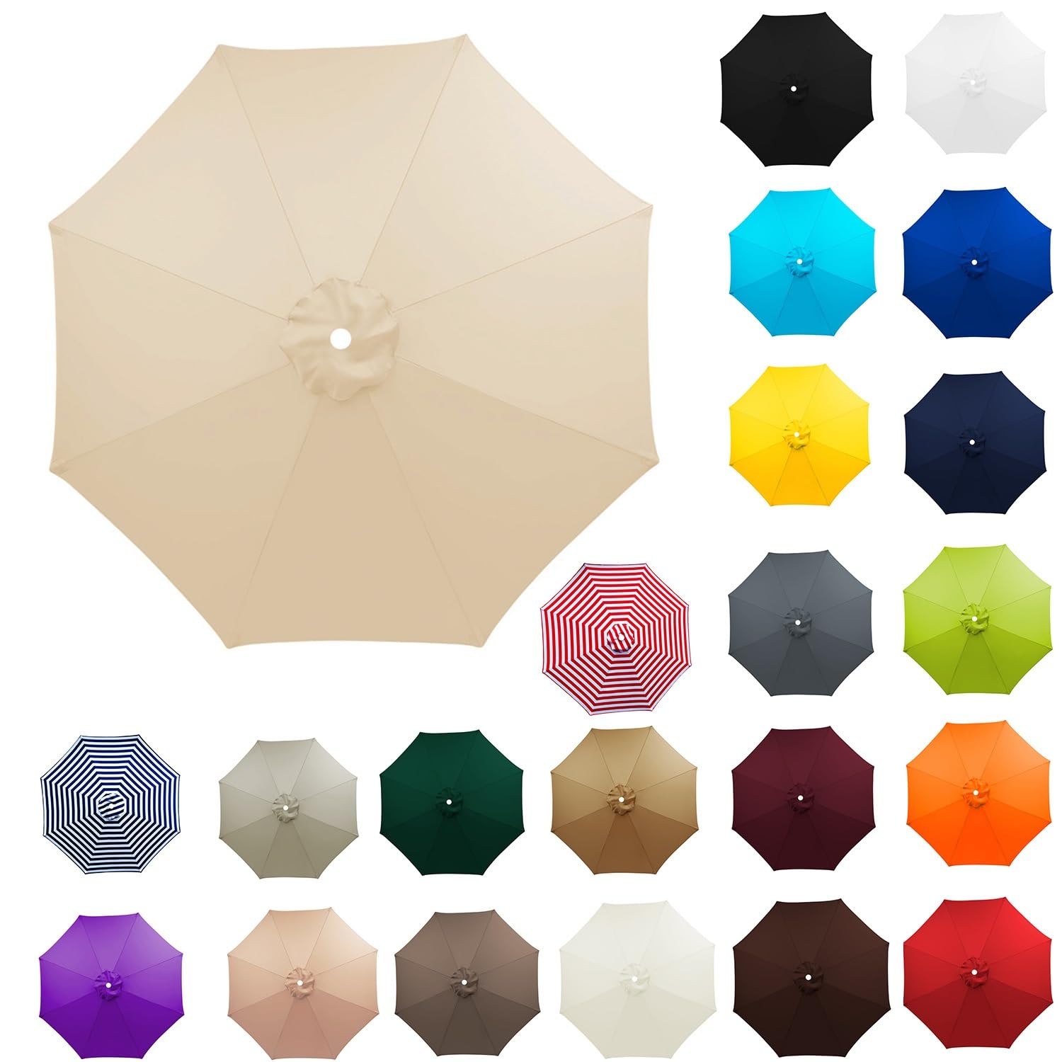 Replacement Parasol Canopy For 8 Arms, Strong and Thicck Garden Umbrella Replacement Cover, UV Protection Waterproof, Umbrella Covers For Garden Deck Backyard Pool(Beige,10.83ft)