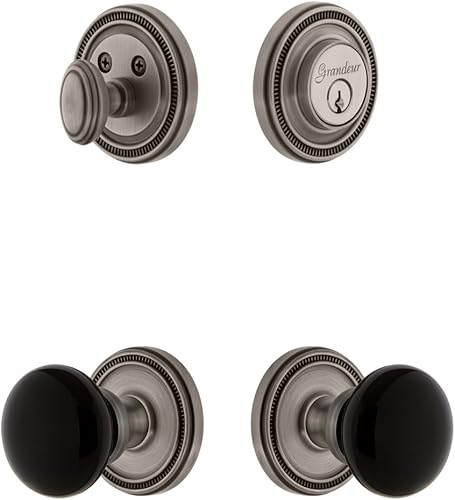 Miniatura 2 de Grandeur Hardware 853526 Soleil Rosette con perilla Coventry y paquete combinado de cerrojo a juego, tamaño del respaldo 2.75 pulgadas, latón vintage