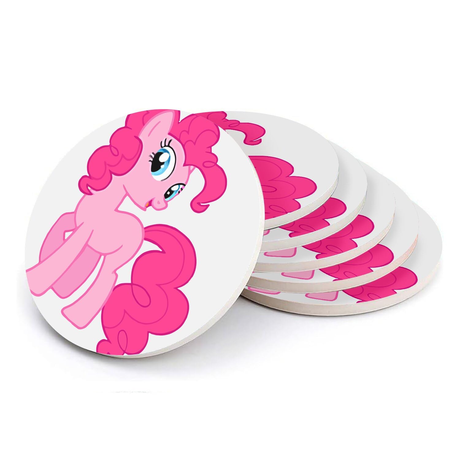 Sous-verre ronds en céramique lot de 6 poney rose pour fille