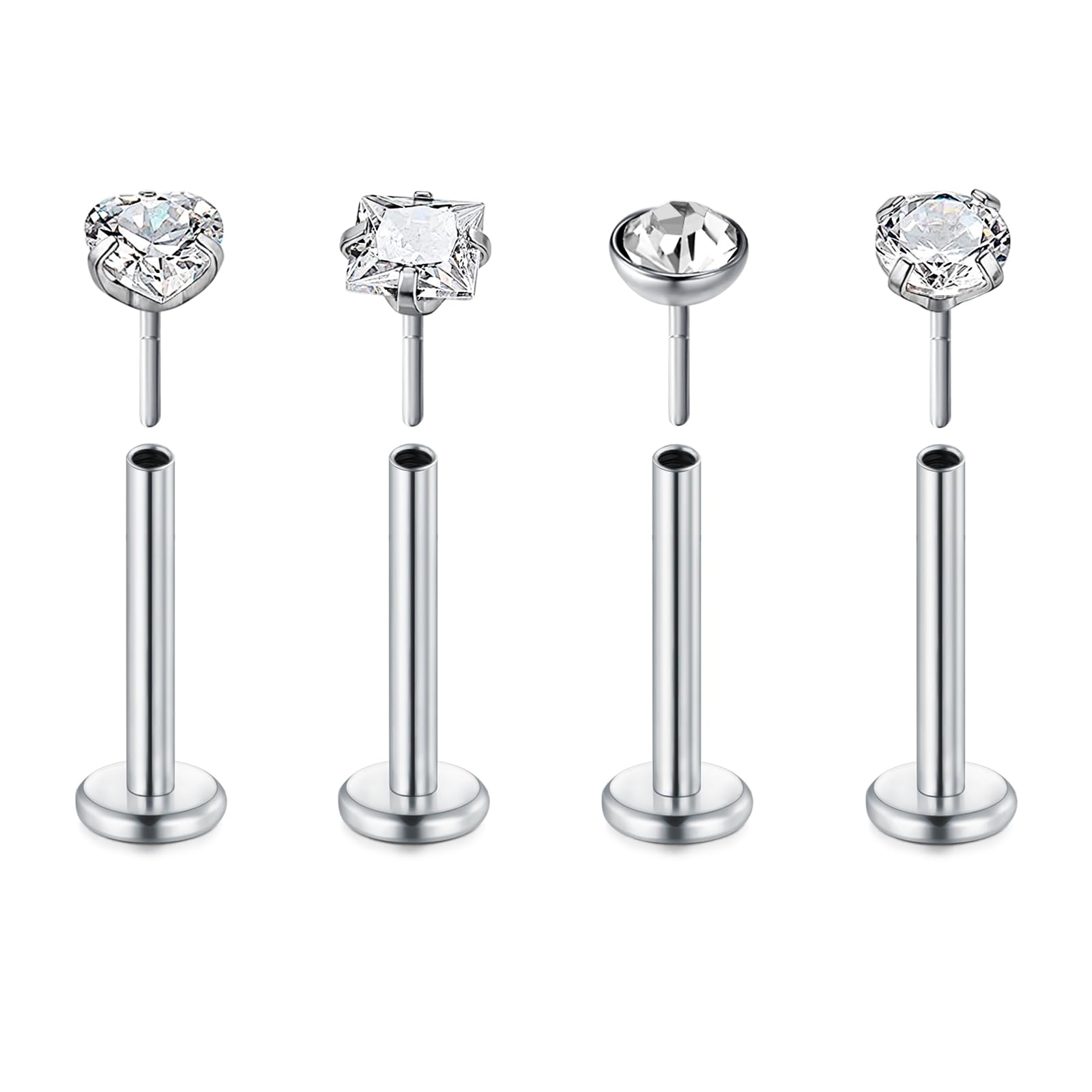 Rajnard16G Labio Studs Push In Tragus Helix Pendientes 6/8/10mm de Acero Inoxidable de la Nariz Studs Plata Oro Labret Piercing Bares Joyería para Mujeres Hombres