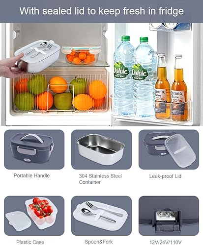 Miniatura 4 de CHARMDOO Lonchera eléctrica de 80 W, calentador de almuerzo portátil para adultos, automóvil, camión, oficina, 1224110 V, lonchera de calentamiento