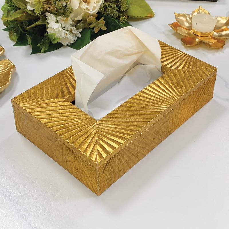 Image of Art Street Lustrous Gold Tissue Box Holder with Cover, Rectangle Facial Tissue Paper Box Holder Decorative Organizer, Napkin Dispenser Box for Bathroom, Home, Office & Restaurant (Size: 9x6x2.3 Inch)