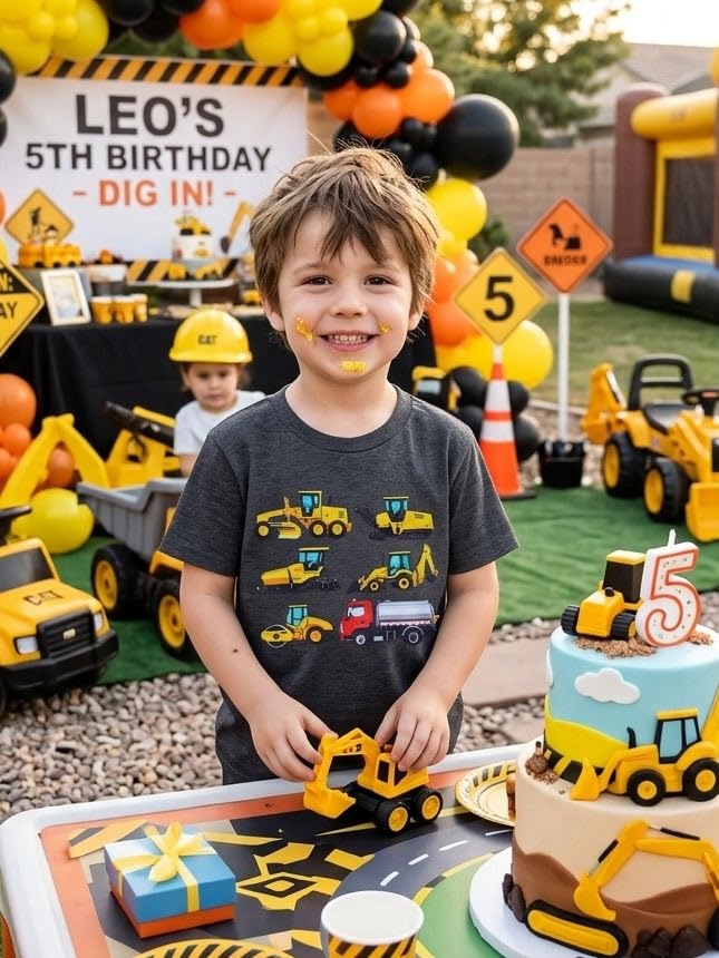 Funnycokid Toddler Boys Shirts 4T 5T Tshirt Construction Truck Grey - image 3