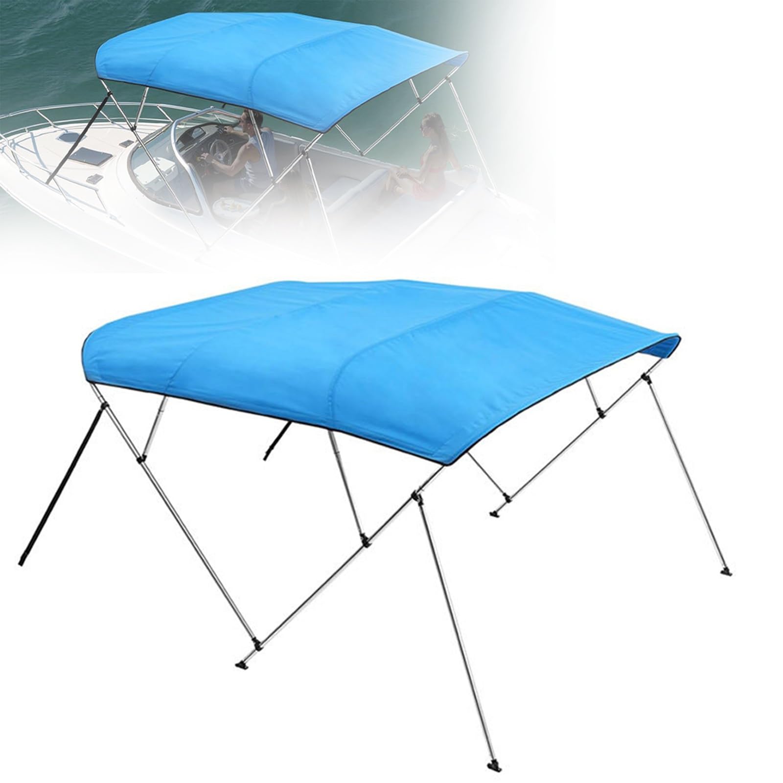 Tendalino Barca 4 Archi, Tendalino Impermeabile Resistente con Telaio in Lega di Alluminio, Tendalino Parasole Pieghevole per Barca da Pesca, Pontone