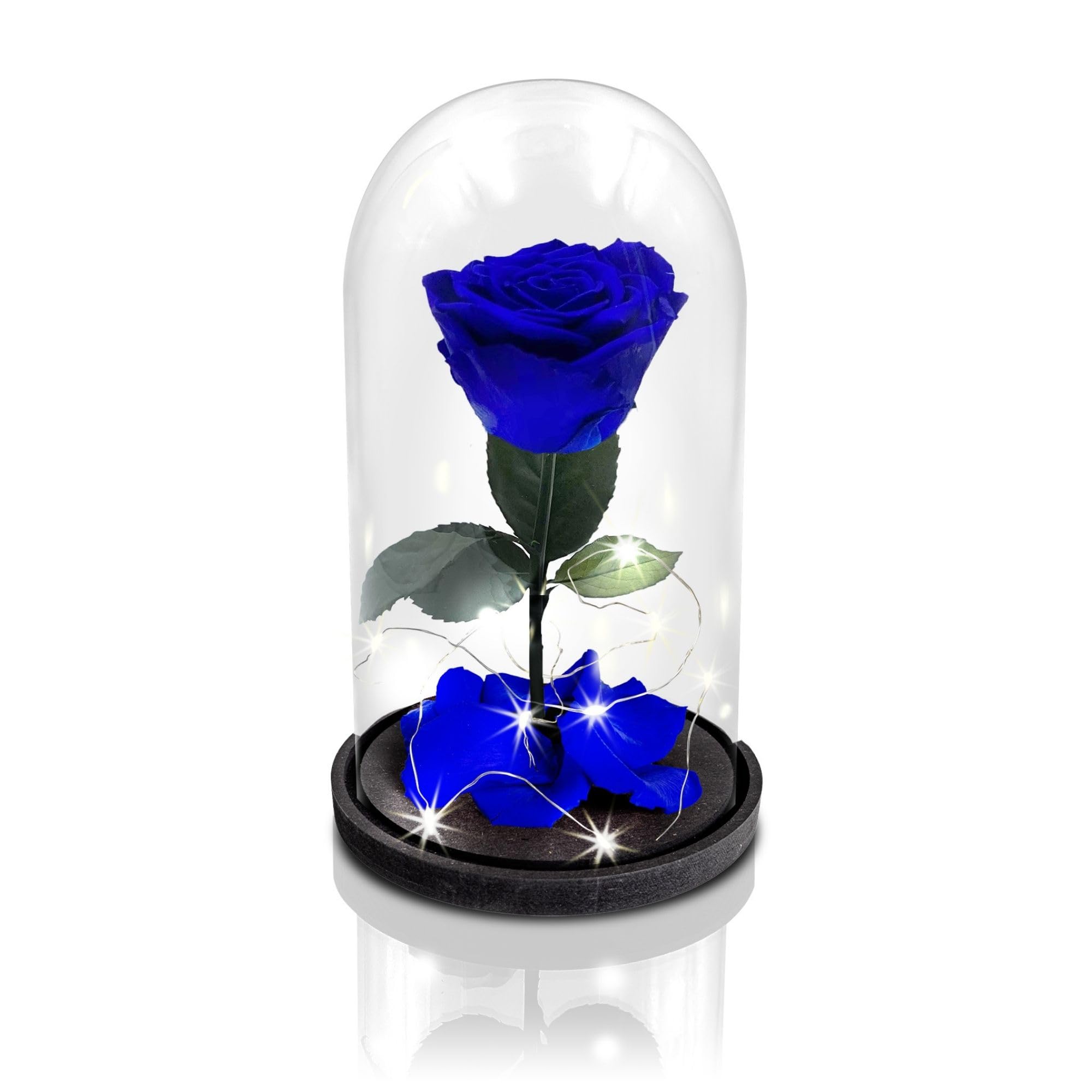 Aluisi Fiori - Rosa Stabilizzata Blu con LED - Rosa Eterna Stabilizzata - Rosa Stabilizzata Vera in Cupola di Vetro - Fiori Stabilizzati - Regalo per Mamma - Made in Italy