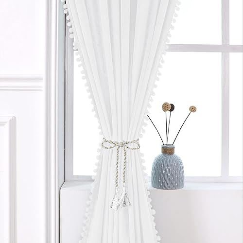 Miniatura 3 de Cortinas de terciopelo con pompones para dormitorio, bolsillo para barra, 52 x 84 pulgadas, cortinas opacas suaves para ventana, oscurecimiento de