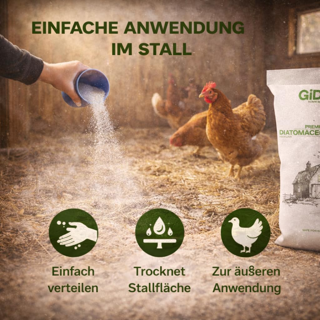GiDeli Kieselgur 20kg - Diatomeenerde Hühner vor Parasiten Schützen - Silikatpulver mit Vielseitigen Anwendungsmöglichkeiten - Naturpulver Keine Künstlichen Zusatzstoffe