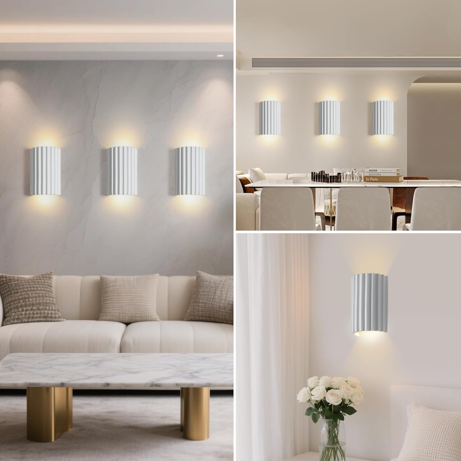 ZEROUNO White Resin Modern LED Wall sconces Wall Lighting Set of 2, Hardwired Indoor Wall Light Fixtures Lamp Up and Down for Living Room Bedroom Hallway Corridor Conservatory Stairs (with E12 Bulbs)