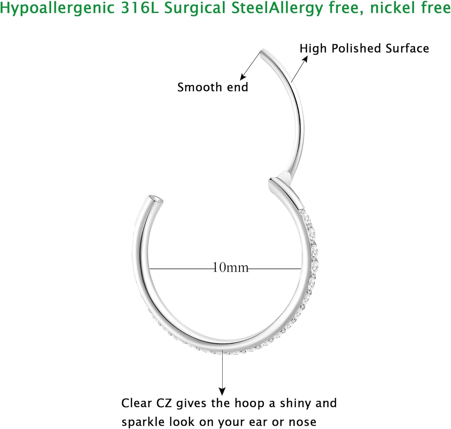 20G Nose Ring Hoop 316L Surgical Steel Nose Hoop 14k Gold CZ Nose Rings Handmade Stainless Steel Cartilage Earrings Tragus Helix Hoop Nose Rings Piercing Jewelry for Women Men - Image 2