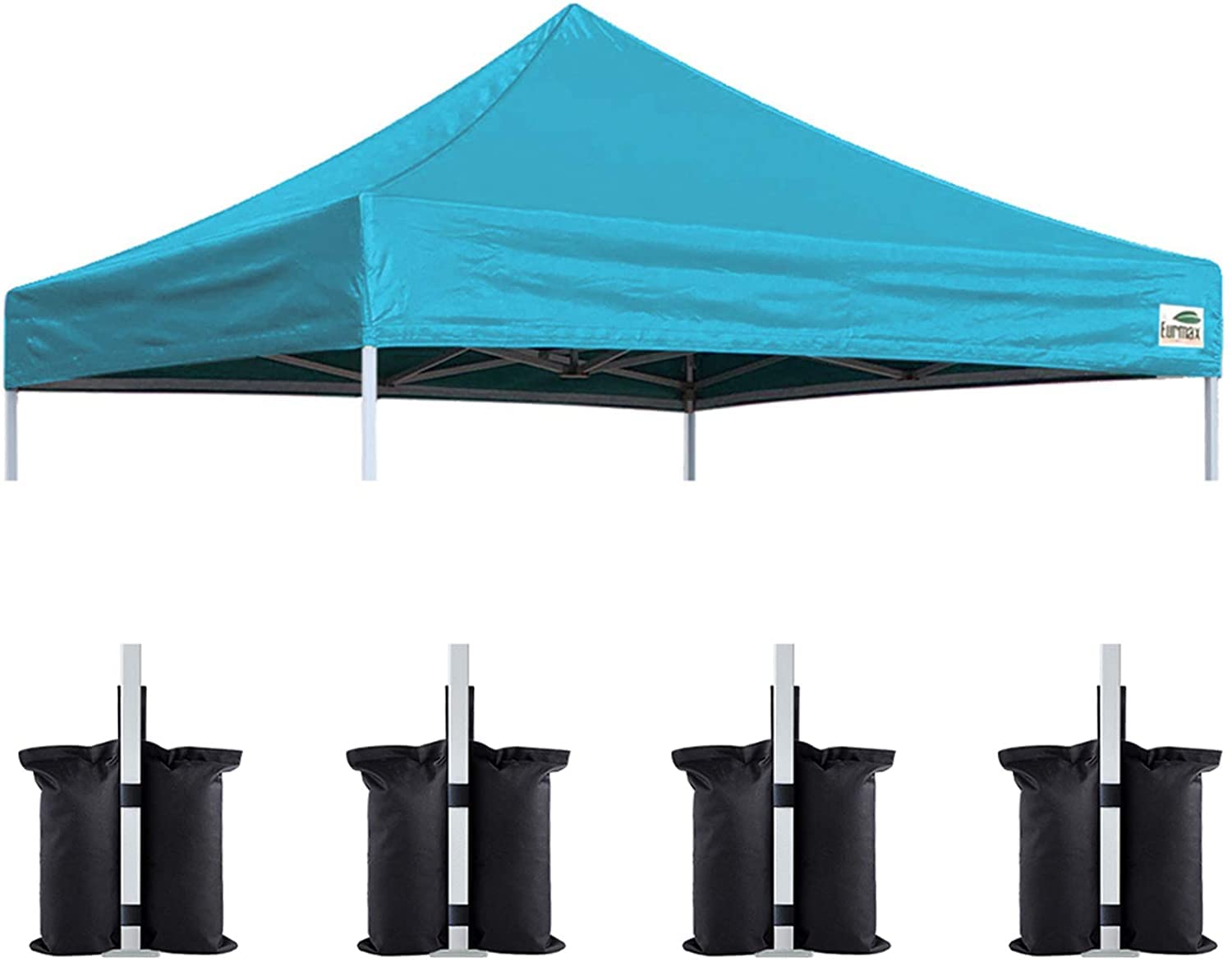 Eurmax 10x10 Pop Up Canopy Replacement Canopy Tent Top Cover, Instant Ez Canopy Top Cover ONLY, Choose 30 Colors,Bonus 4PC Pack Canopy Weight Bag (Turquoise)
