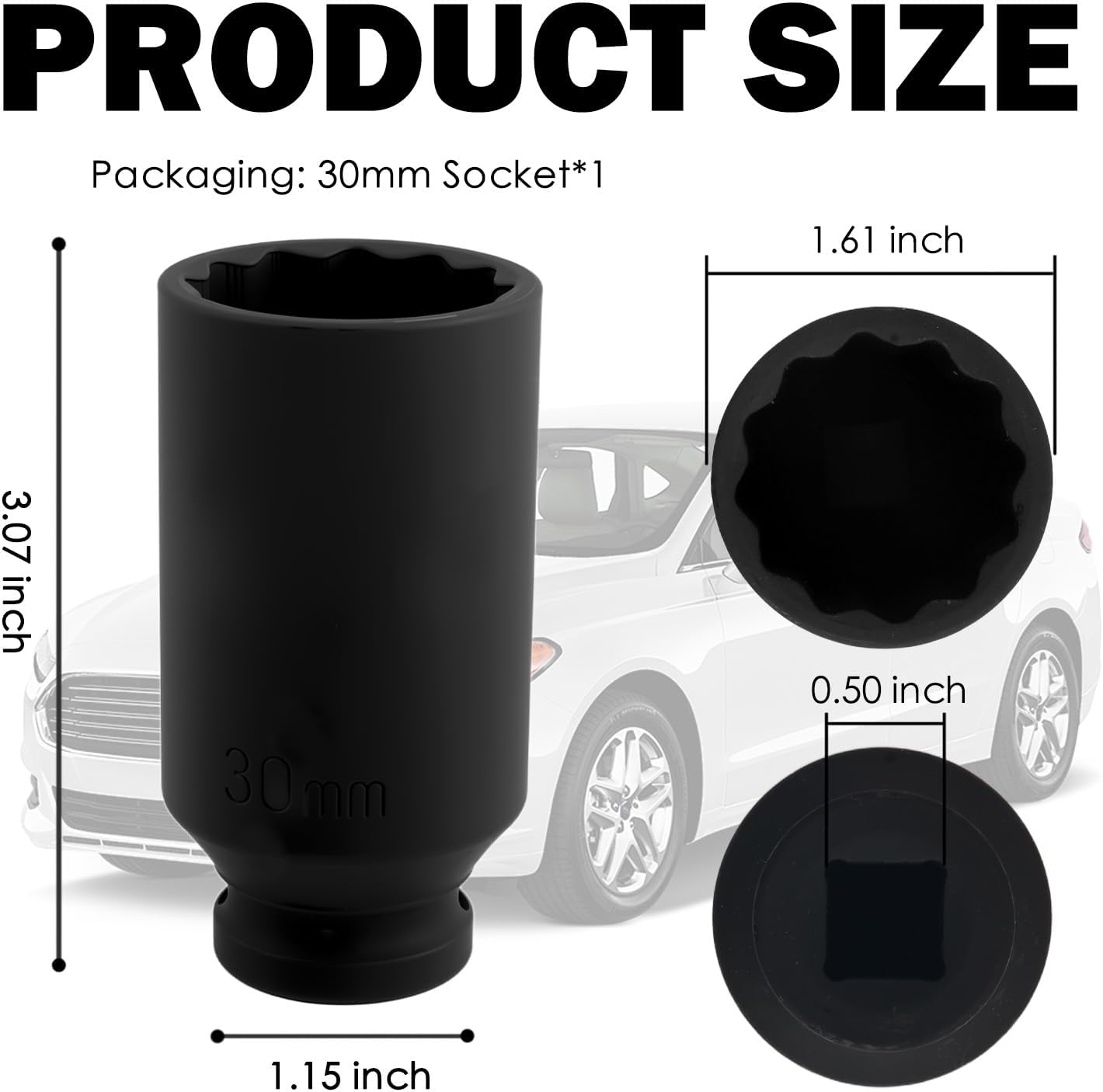 30mm Socket 1/2 Drive,30mm 12 Point Axle Nut Socket for Axle Nut and Hub Lock Nuts Dismantle,High Torque Impact Sockets Automotive Tools for Impact Wrench and Ratchet