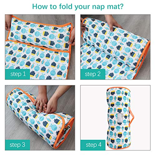 Image of Nap Mat, Toddler Nap Mat with Blanket, Fish, 50 inch x 21 inch | Portable, For Preschool Kindergarten Daycare, Roll up Sleeping Bag for Kids, Quilted, Super Soft & Cozy