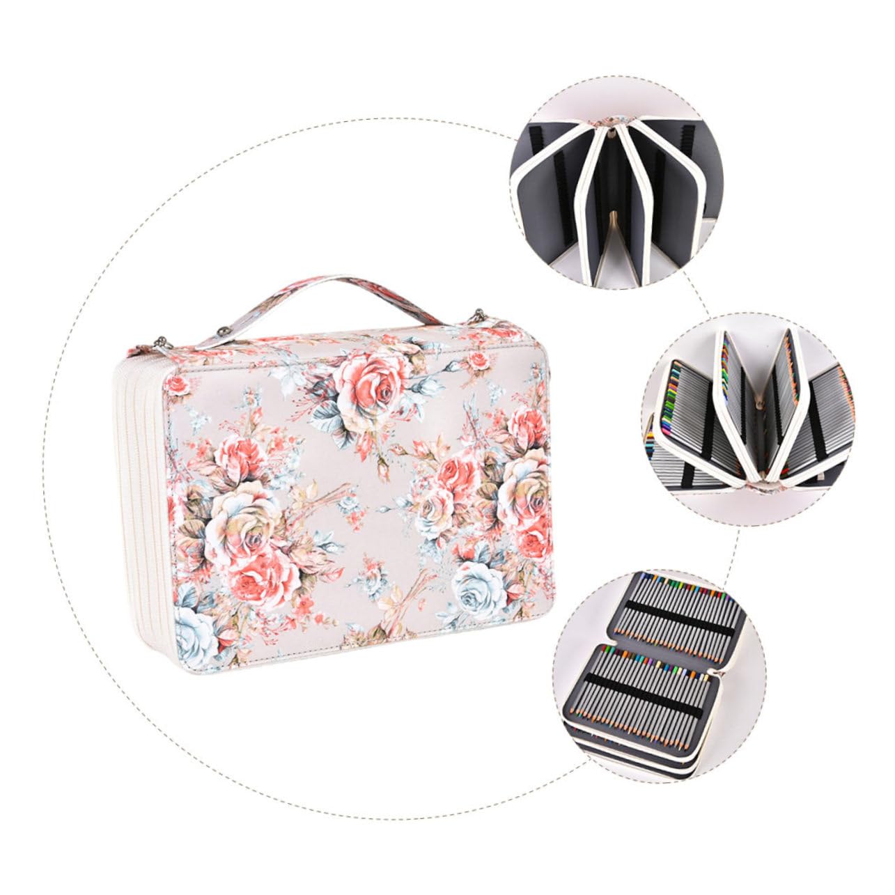 DOITOOL Astuccio Portapenne Beige Grande Capacità 252 Slot Cerniera | Pu e Poliestere, Elastici Interni per Tenere le Matite, per Scuola e Ufficio, Decorazioni Scuola