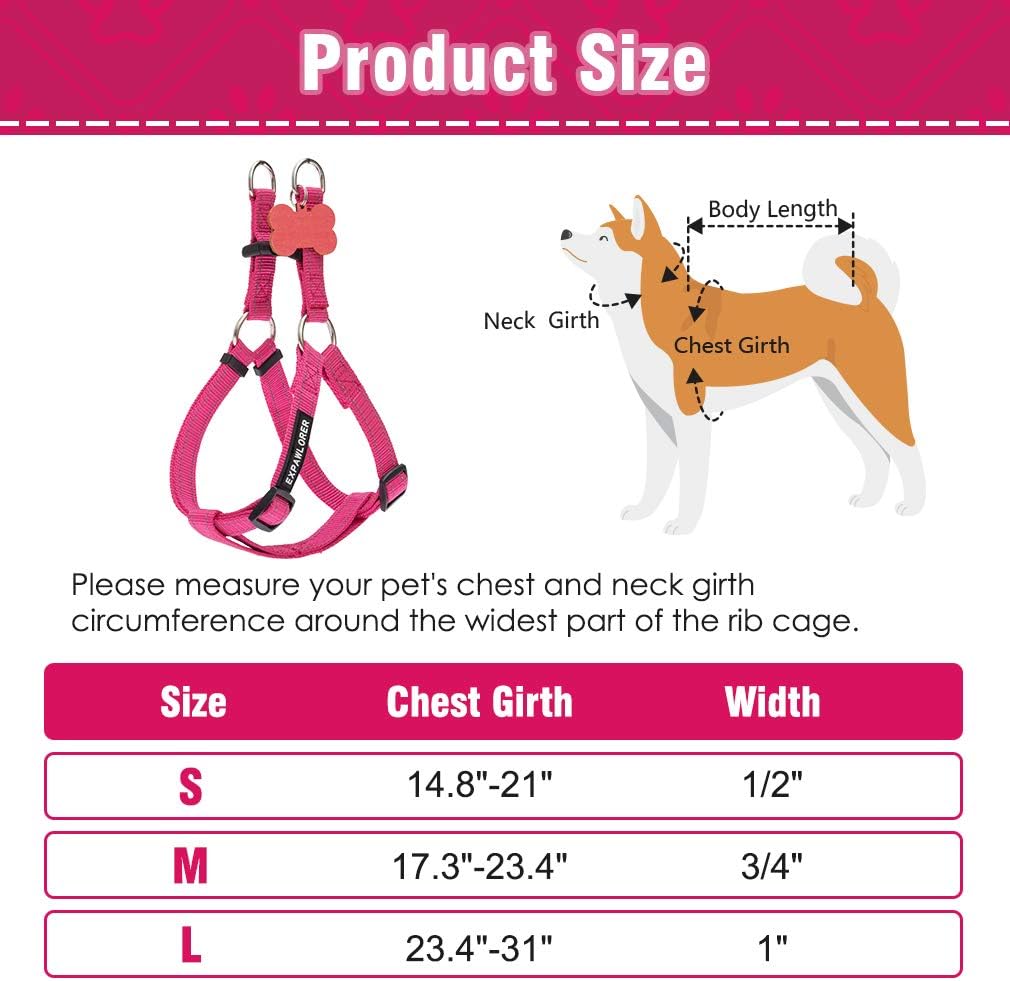 EXPAWLORER Step-in Dog Harness No Pull - Reflective Adjustable Dog Harness with Personalized ID Tag Escape Proof Dog Harness Back Clip Dog Vest Harness for Small Medium Large Dogs (Pink)