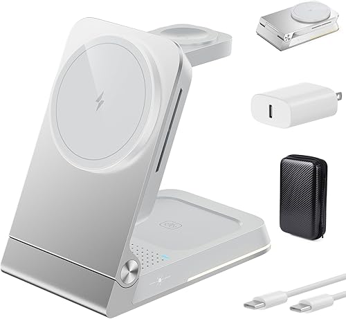 Cargador inalámbrico plegable 3 en 1  Estación de carga inalámbrica magnética para Apple Magsafe soporte de cargador con luz, cargador de viaje