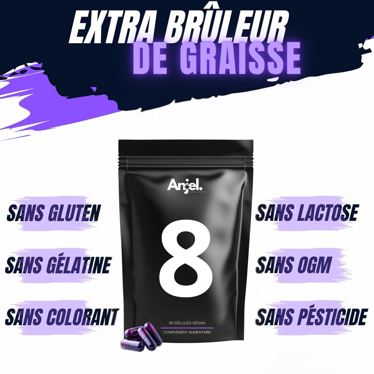 8 PURPLE - Brûleur de Graisse puissant - Perte de Poids Rapide et Efficace | Coupe-Faim Puissant et Efficace | 60 Gélules Vegan (Thé Vert, Guarana, Vitamine B) - Cure de 30 jours Minceur Homme & Femme