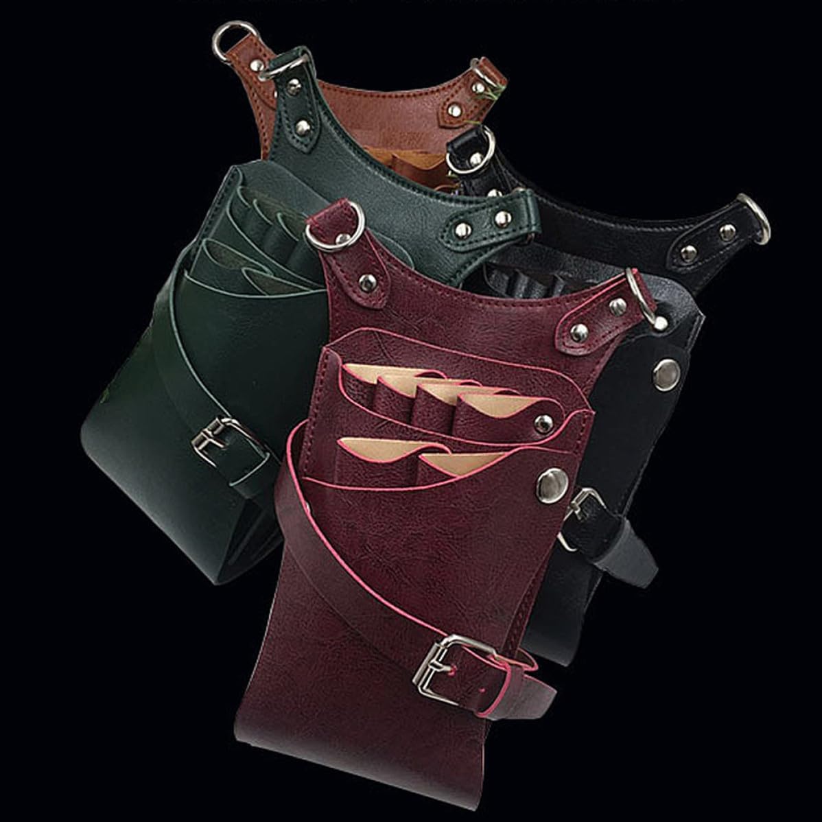 Barber Waist Bag Scissor Pouch with 6 Slots Pu Leather Hairdressing Tool Waist Bag Adjustable Belt Brown for Professional Hairdressers and Barbers