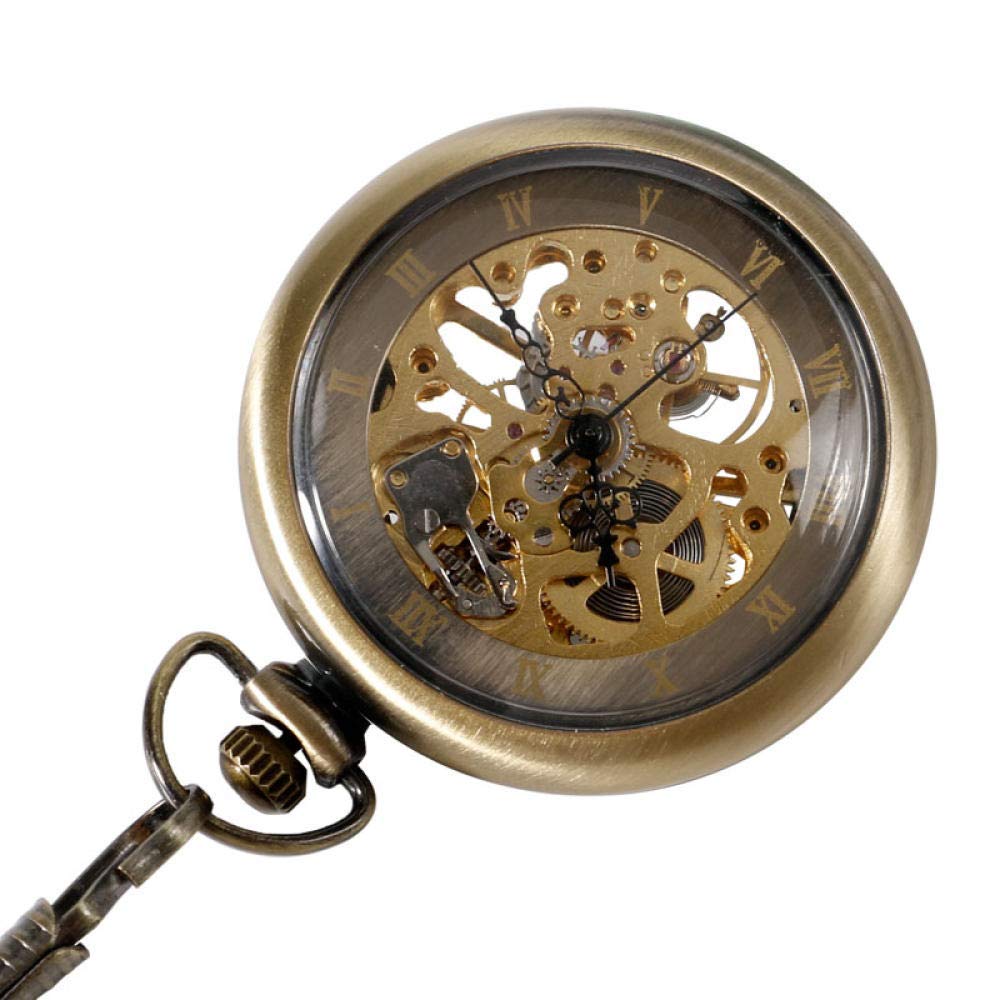 Zegarek kieszonkowy Vintage brązowy szkielet z tarczą numeryczną mechaniczne zegarki kieszonkowe z łańcuszkiem zegarek Steampunk