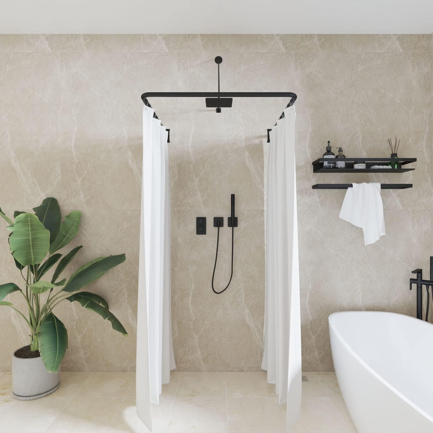 Naiture U Shape Shower Curtain Rod, Never Rust Stainless Steel, 36'' x 36'', Black Finish