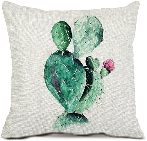 ZAZHUZAI Cactus Decorative Throw Pillow Cases Cotton Linen Square Cushion Covers Green Plant Pillow Covers for Sofa Home Decor 18 x 18 Inch