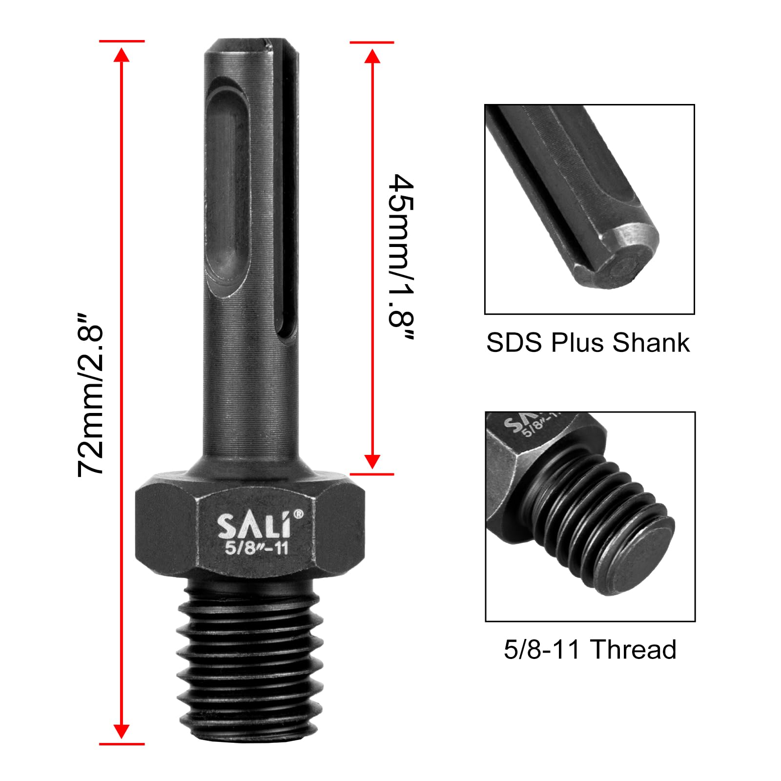 SALI 2PCS Core Drill Bit Adapter 5/8"-11 Thread Male to 3/8" SDS Plus Shank 5/8" -11 Male Drill Bit Adapter for Threaded Diamond Hole Saw Diamond Core Drill — Amazon image 2