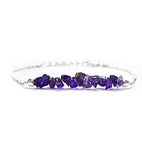 Vista 1 de Gempires Natural Amethyst Chips Bar Bracelet, Energy Healing Crystals, Birthday, Gift for Her, Gemstone Jewelry 8 inch AA+ Quality (Amethyst)