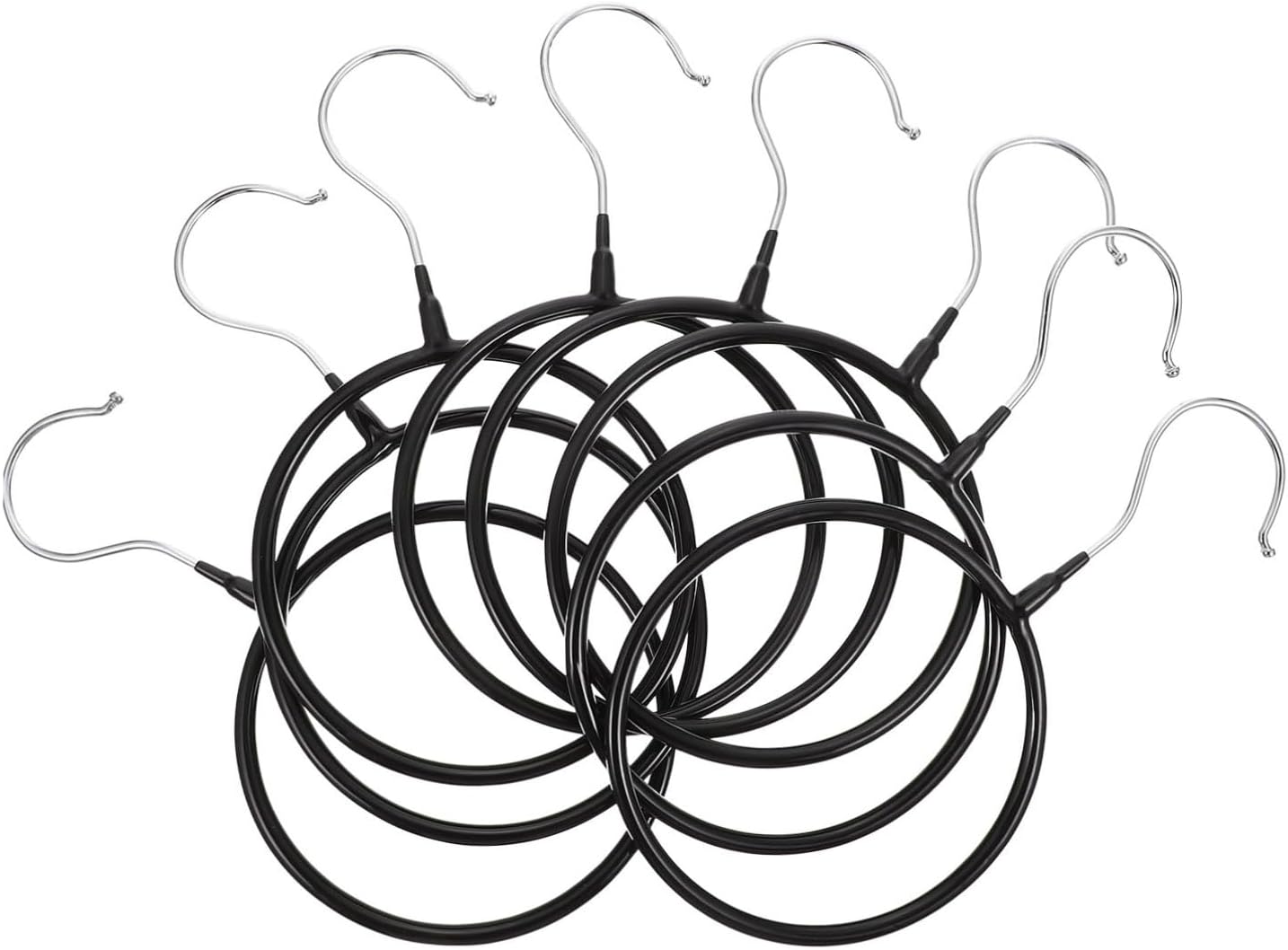 STOBAZA 8pcs Black Iron Plastic-Coated Multi-Functional Round Scarf and Tie Hangers Closet Organizer for Wardrobe Storage