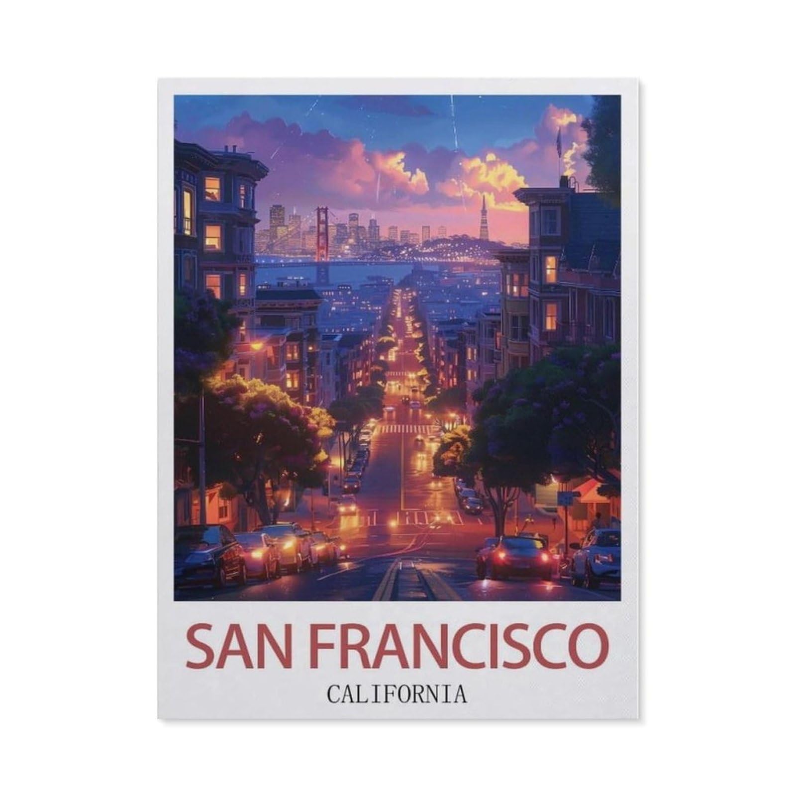 Beayodkp （40 X 50 Cm/15.74 X 19.68 Inches） 5D Diamond Painting Set For Adults And Children，San Francisco California Vintage Travel Posters，Diy Diamond Crystal Rhinestone Embroidery Painting-Ch72