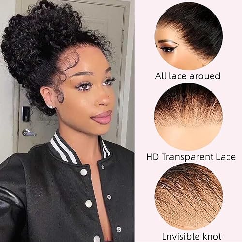 Miniatura 24 de Caijuxing Pelucas de cabello humano ondulado profundo con encaje frontal transparente HD de 13 x 4 de densidad 200, pelucas de cabello humano