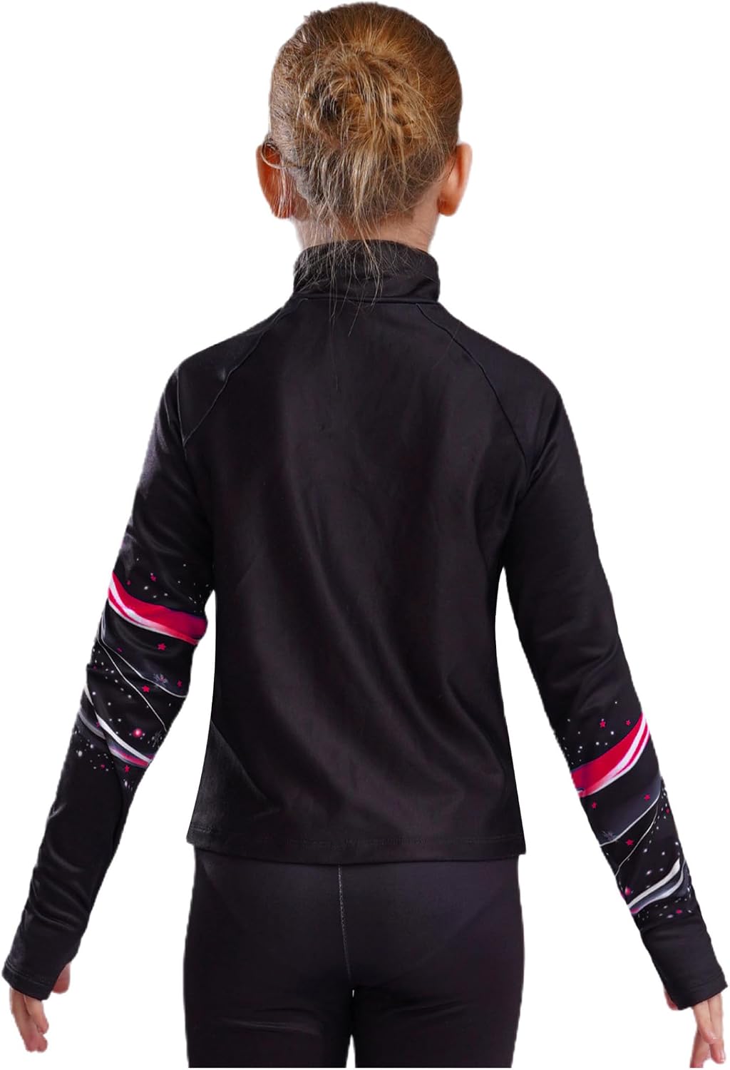 Girls Long Sleeve Stand Collar Shirts Stylish Printed Skating Jacket for Figure Skating Training Competition