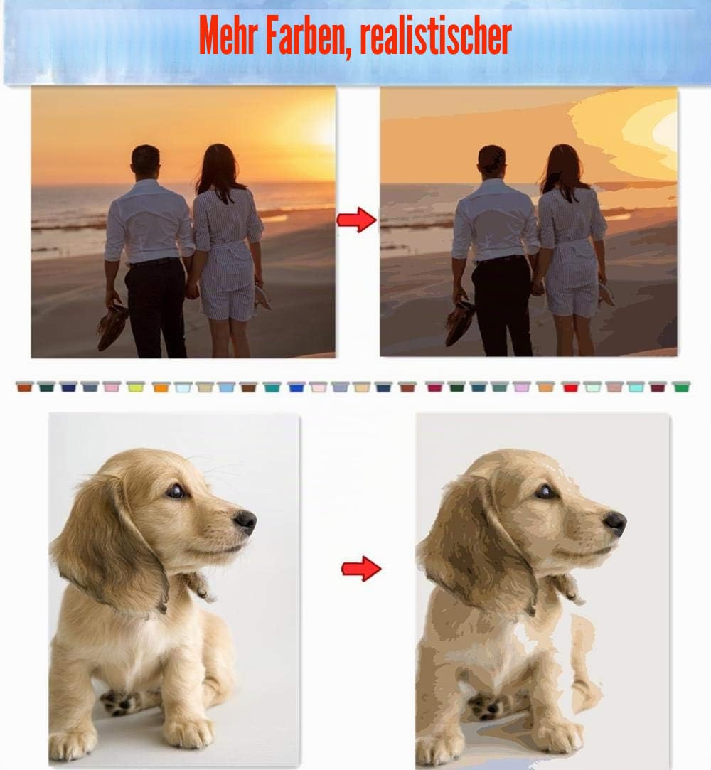 mnbhj Malen Nach Zahlen Eigenes Bild ，Personalisiert Malen Nach Zahlen Erwachsene Eigenes Foto,mit Zeichnungsfarbe und Pinsel(40 * 50CM,36 Farben,Innerer Rahmen)