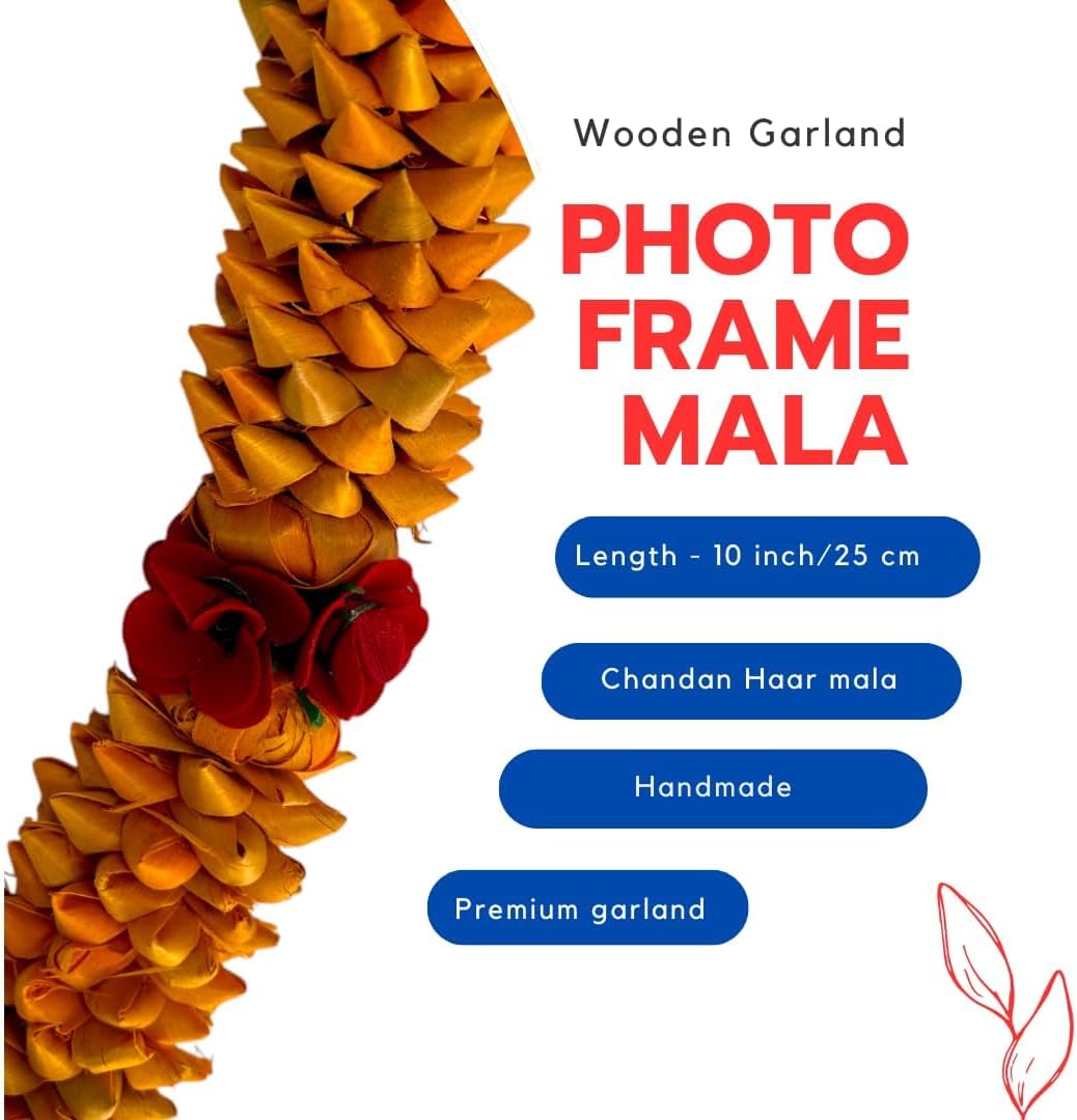 Sandalwood Processed Photo Frame Mala | Chandan Scented Wooden Chaal | Wooden Garland | Traditional Mala for God, Ancestors and Pitra, Pooja Room,Om Mangal Store (Yellow) 28 inch /70 cm