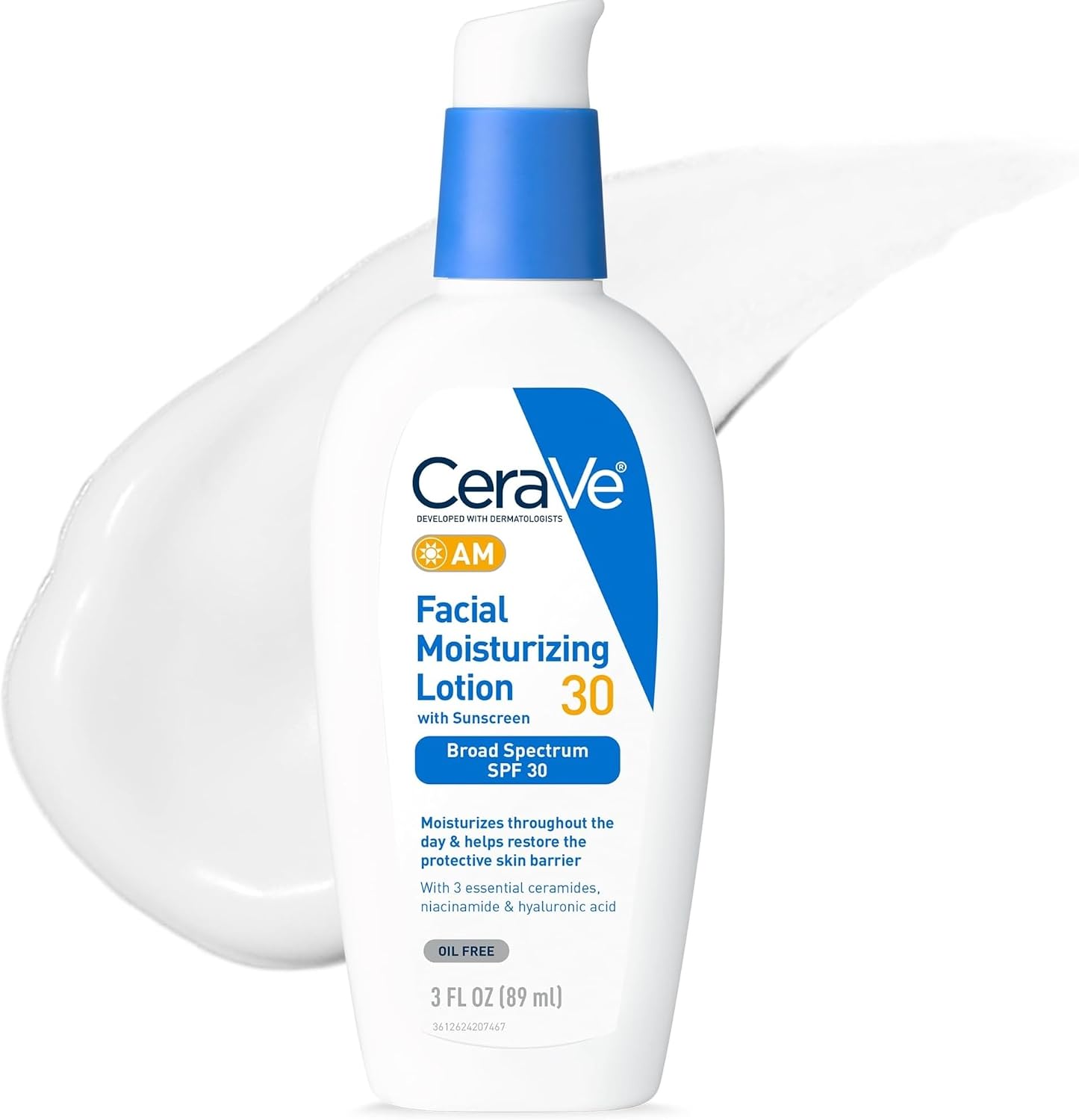 CeraVe AM Oil Face Moisturizer Lotion, Sunscreen for Face, SPF 30, 3oz | Skin Care with Hyaluronic Acid & Niacinamide, Oil-Free Moisturizer For Men & Women, Daily Non-Comedogenic Face Sunscreen