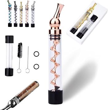 Portable Easy-to-Clean Twisted Glass Blunt Pipe, Glass Twisty Blunt with Swivel Head Built-in Grinder, Twisty Glass Blunt Pipe with Adjustable Chamber, Twisty Glass Blunt Glass Pipe (Rose gold)