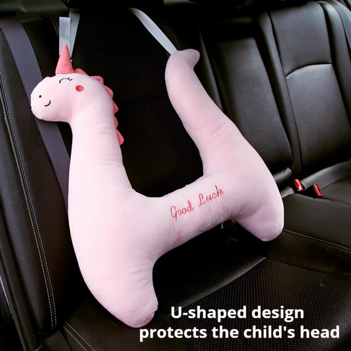 Japado Cute Cartoon Travel Pillow for Carseat Soft Neck Pillow for Head and Body Support Seatbelt Pillow (Pink)