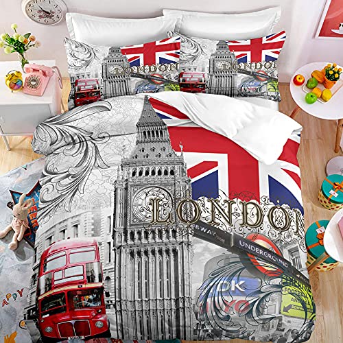 kldby Sets Housse de Couette 140x200 Londres Parure de Lit 1 Personne avec Fermeture Éclair, Microfibre, 1 Taie d'oreiller 65x65 cm
