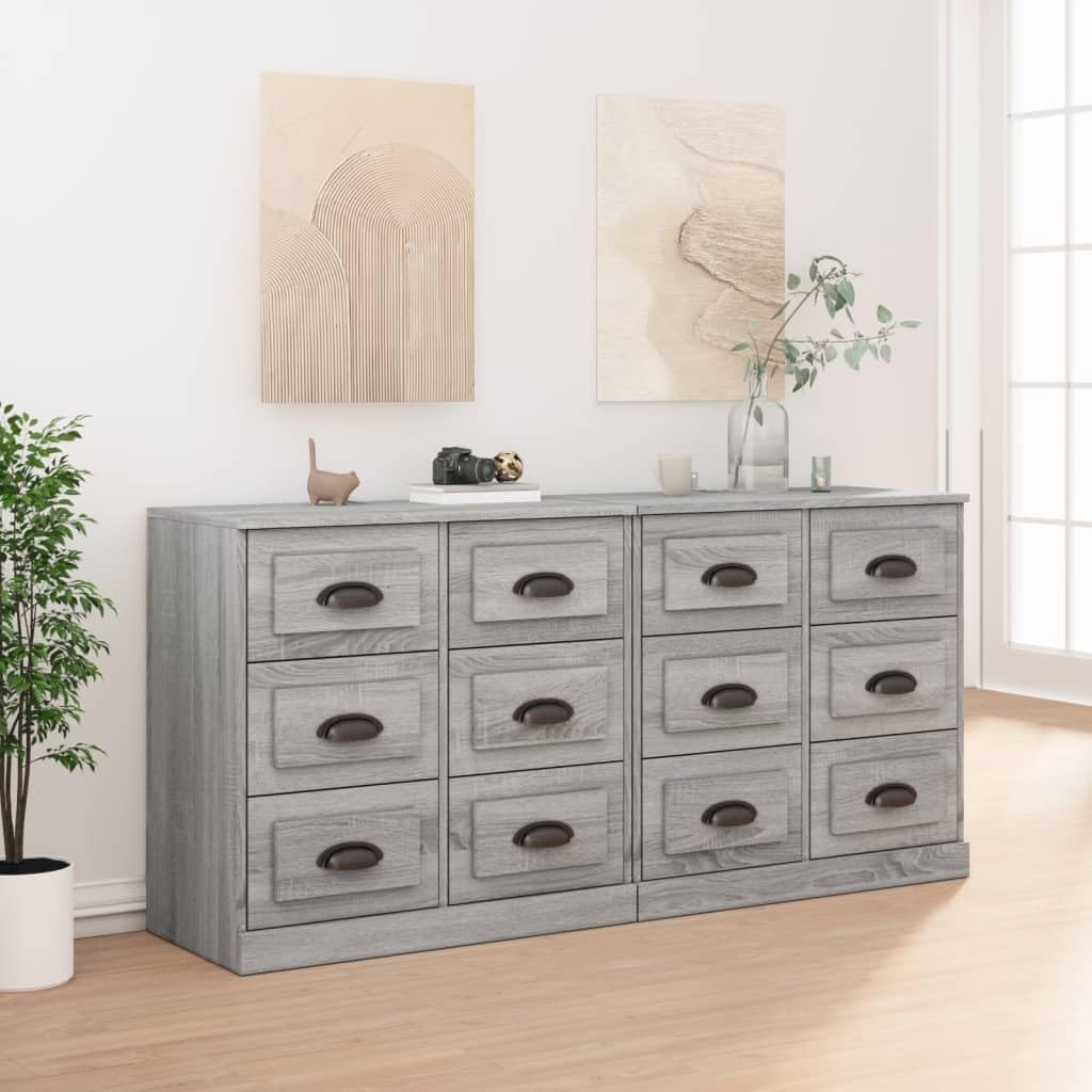Kredensy zestaw 2 sztuk, szare Sonoma materiał drewnopochodny, 70 x 35,5 x 67,5 cm, komoda z miejscem do przechowywania, do salonu, jadalni, korytarza, uniwersalna szafka do domu